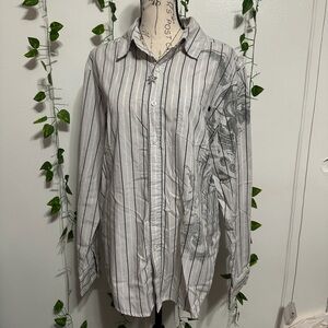 Fox Men’s Black & White Striped Shirt with Yellow Graphic